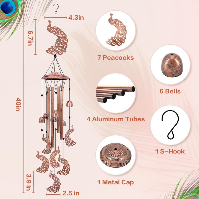 EZTZEN Peacock Wind Chimes for Outside,Peacock Gifts for Women/Men/Sympathy Gift/Memorial Gifts/Birthday Festival Metal windchimes Outdoors/Indoors,Patio,Garden Decor,Home,Porch,Yard - Image 4